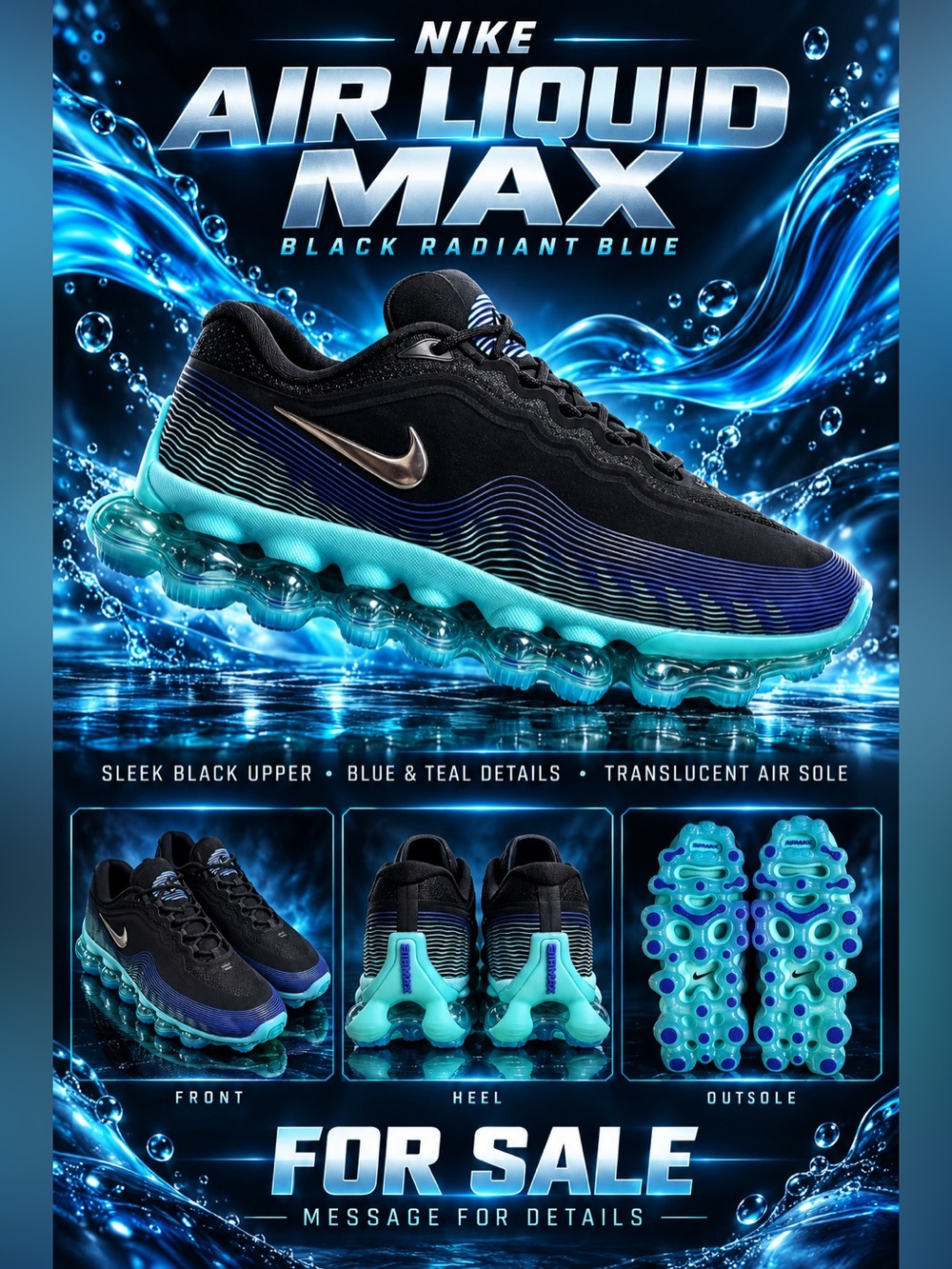 Nike Air Liquid Max 'Black Radiant Blue' sneakers🔥🔥🔥New! Size: 12